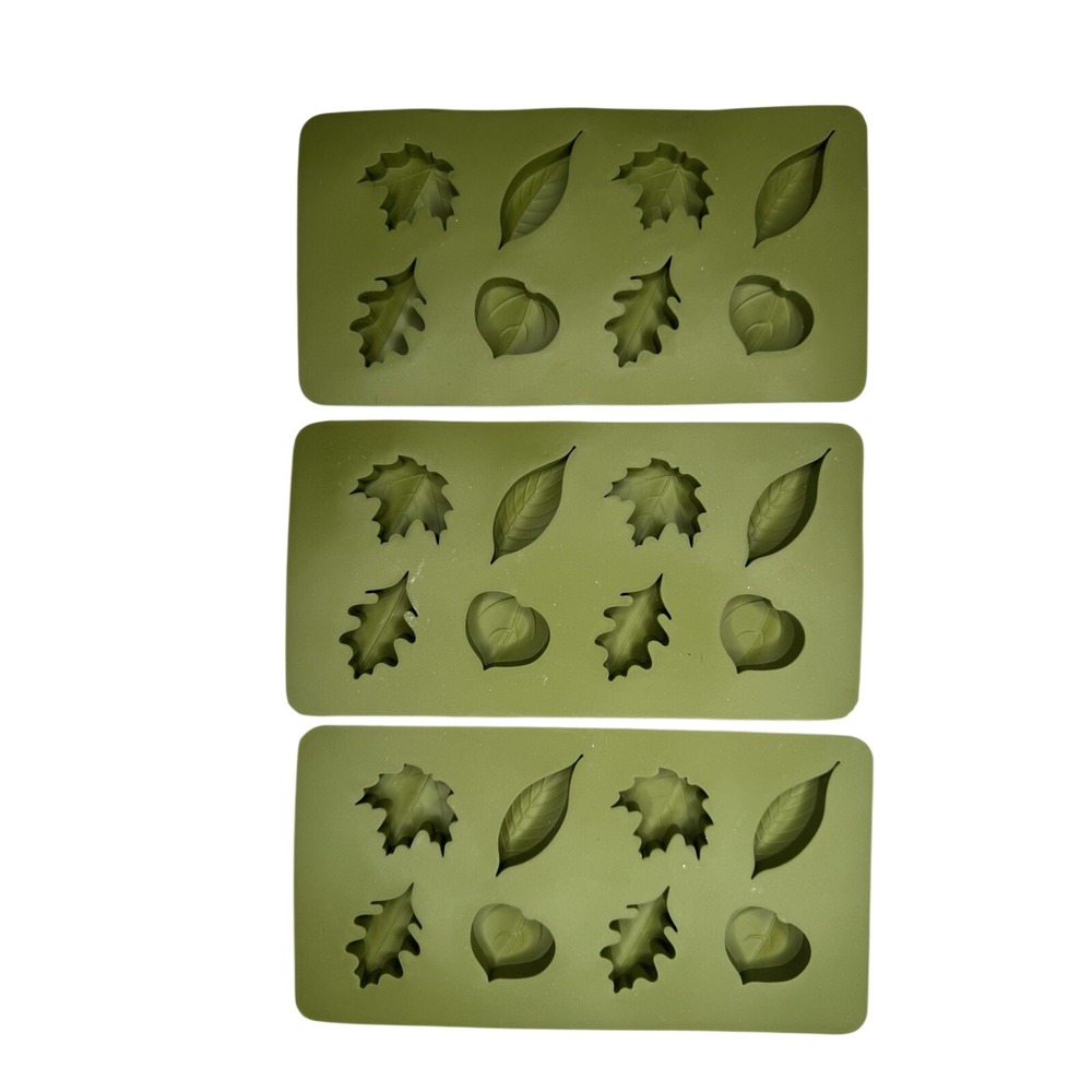 3 Silicone Fall Leaf Chocolate Candy Fondant Ice Soap Mold Trays Autumn Baking